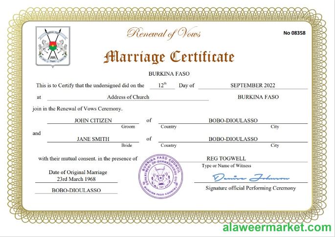 Burkina Faso marriage certificate Word and PDF template